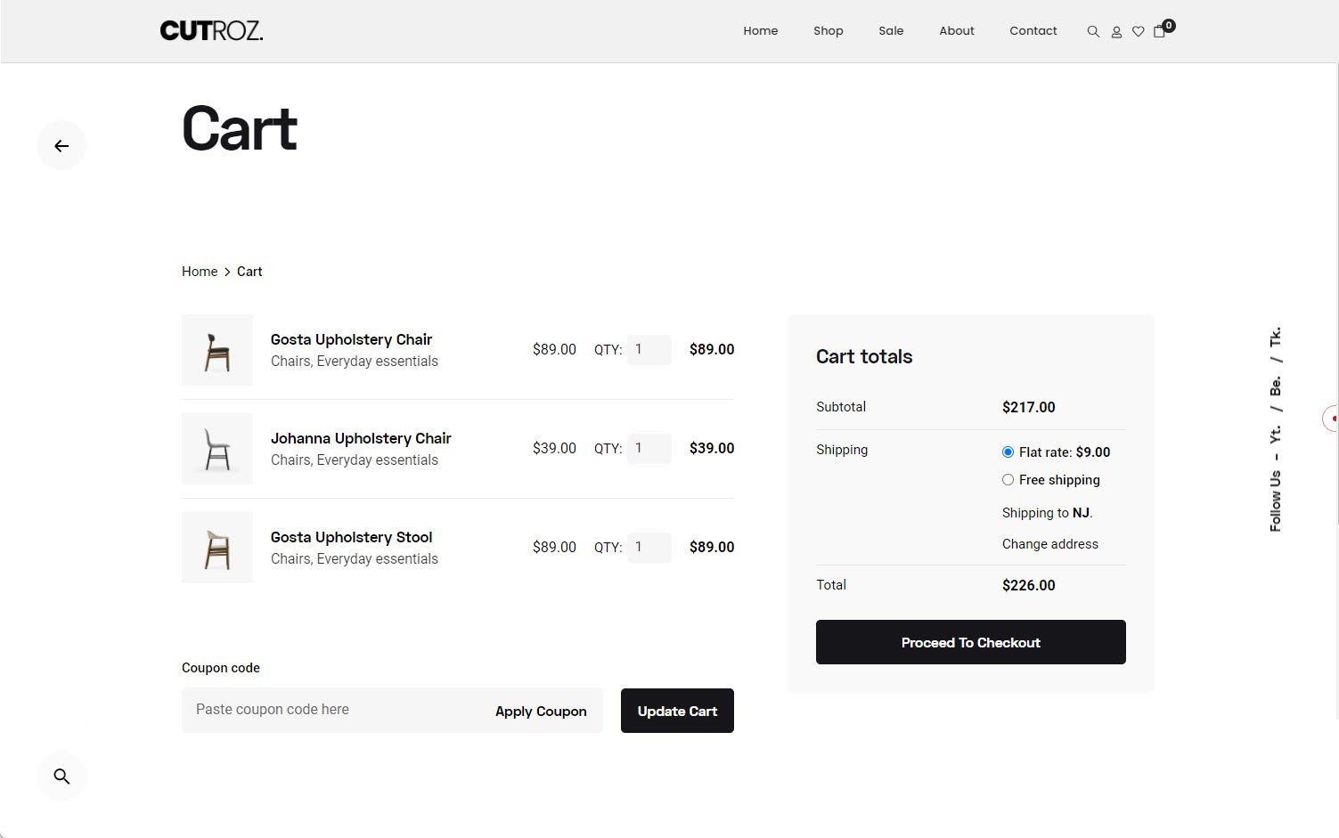ecommerce website Cart page عربة المتجر الإلكتروني
