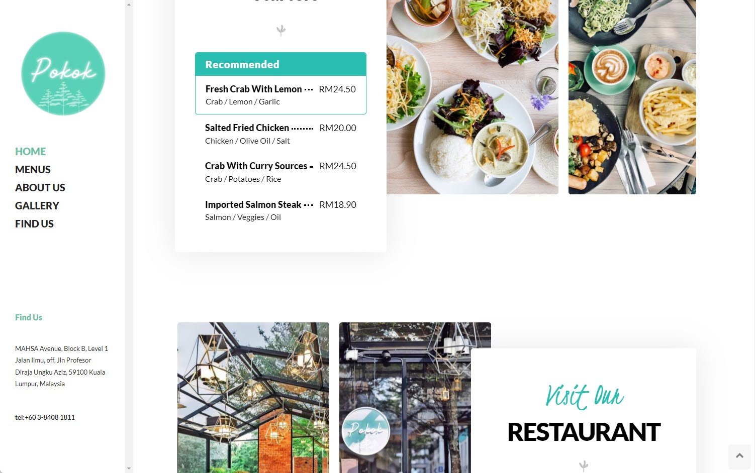 Restaurant menu section